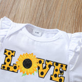 Baby Girl Suit White Sunflower Alphabet Long Sleeve Triangle Suit 2 Pcs Sets