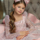 Kid Baby Girl Sequined Princess Bow Long Sleeve Dress