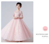 Kid Girls Gauze Sleeve Sequined Fluffy  Flower Sweet Princess Show Dresses