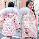 Kid Girls Cotton-padded Long Bright Leather Wool-collar Coats 4-14T