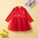 Kid Baby Girls Autumn Long Sleeve Red Lovely Gauze Dress