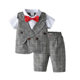 Kid Baby Boy Suit Summer Checked Gentleman Short Sleeve 2 Pcs Set