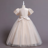 Kid Girl Bubble Sleeve Wedding Princess V-neck Dress