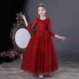 Kid Girl Princess Yarn Long-sleeve Western Performance Autumn Dresses