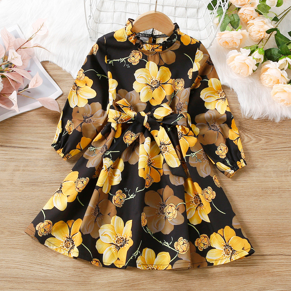 Kid Baby Girl Long Sleeve Lace Collar Bow Tie Flower Dresses