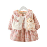 Autumn Winter Kid Baby Girls Plus Velvet Plaid 3 Pcs Sets