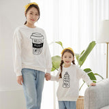 Family Matching Milk Tea Coffee, Warm Heart Letter Printing Shirts Tops