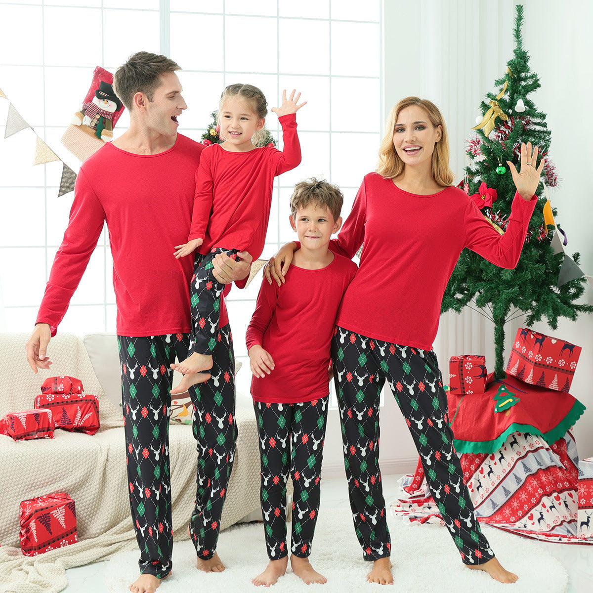 Family Matching Home Red Autumn Christmas Pajamas