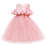 Kid Baby Girl Princess One-shoulder Sequins Solid Dresses