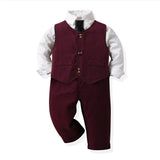 Kid Baby Boy Suit Formal Handsome Wine Red 3 Pcs Sets