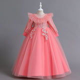 Kid Girl Long-sleeved Gauze Lace Catwalk Host Christmas Dress