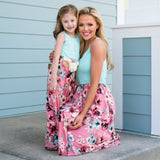 Family Matching Mother Daughter Dress Vest Printed  Long Summer Dress