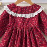 Kid Girl Spring Autumn Doll Collar Floral Long Sleeve Dress