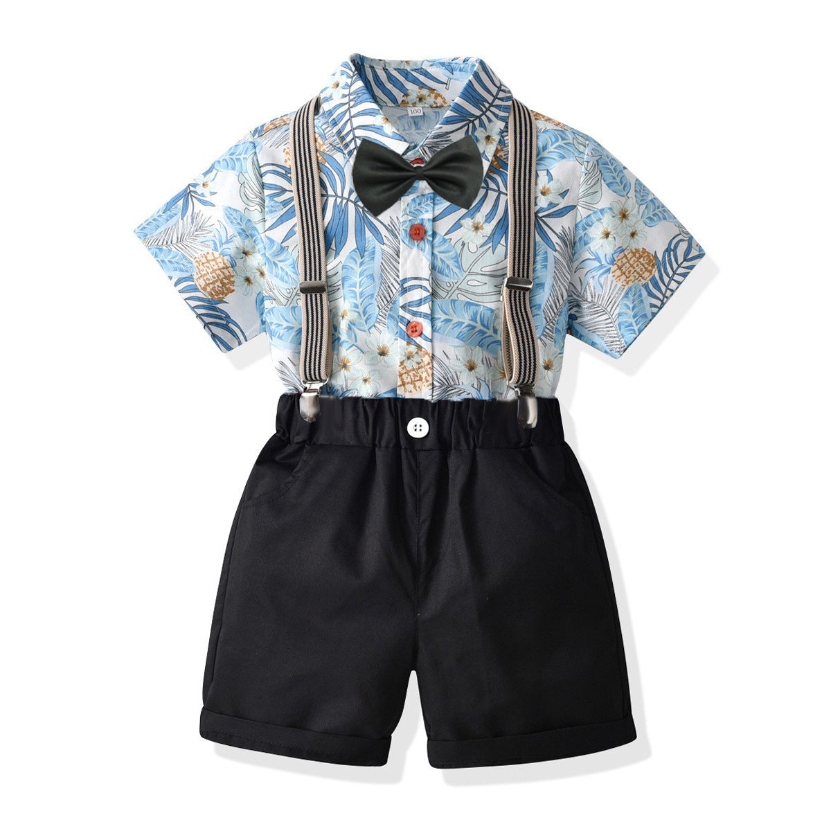 Kid Baby Boy Suit Leaf Short Sleeve Strap Summer Beach 4 Pcs Sets