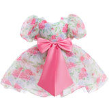 Kid Baby Girls Princess Bubble Sleeve Bow Mesh Puffy Dress