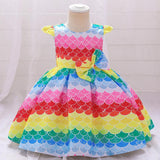 Kid Baby Girl Princess Rainbow Bow Small Flying Sleeve Piano Performance Dress