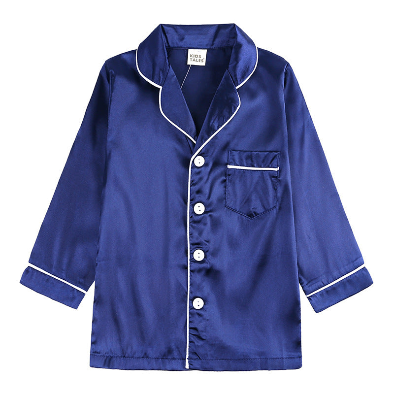 Kid Infant Baby Boy Girl  Silk Satin Long sleeve Solid Button-Down Pajamas