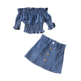 Kids Baby Girls Summer Denim Outfits Off Shoulder 2 Pcs Sets