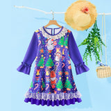 Kid Girl Long-sleeved Christmas Printed Flared Sleeves Flower Dress