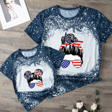 Family Matching Love Mother Daughter T-shirts Independence Day Tops