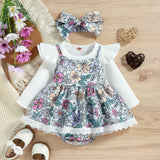 Baby Girl Autumn Winter Long Sleeve Lace Hemline 3 Pcs Sets