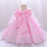 Kid Baby Girl Christmas Snowflake Princess Bow Puffy Dress