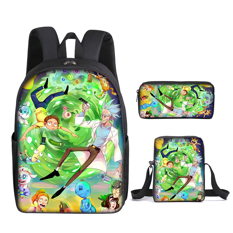 Kid Bags Rick and Morty Pen Case Anime Travel Bookbag 3 Pieces/Lot