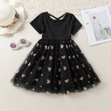Kid Baby Girl Short Sleeve Splicing Love Gauze Spring Dresses
