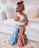 Kid Baby Girl Suit Sloping Collar Sleeveless Bell Bottoms Independence Day Sets 2 Pcs