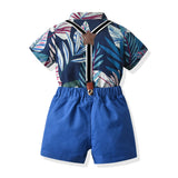 Kid Baby Boys Suit Printed Stand Collar Short Sleeve Summer 2 Pcs Sets