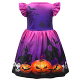 1-6T Kid Baby Girl Halloween Horrible Black Skull Ghost Funny Pumpkin Dresses