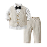 Kid Baby Boy Gentleman Suit Long Sleeve Plaid 3 Pcs Sets