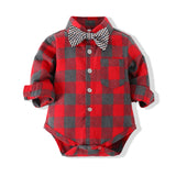 Baby Boys Autumn Long Sleeve Plaid Knot Bib Sets 2 Pcs