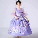 2-10T Kid Girls Long Fluffy Purple Flower Dresses