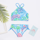 Kid Girls Swimsuit Split Water Drop Print Bikini