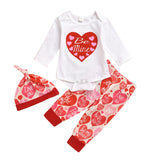 Baby Girl Valentine's Day Printed Long-sleeve Sets 3 Pcs