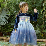 Kid Girls Princess Starry Night Autumn Frozen Lovely Dresses