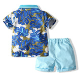 Kid Baby Boy Tropical Leaf Printed Polo New Summer 2 Pcs Sets Suits