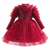 Kid Girl Long Sleeve Princess Star Mesh Dress