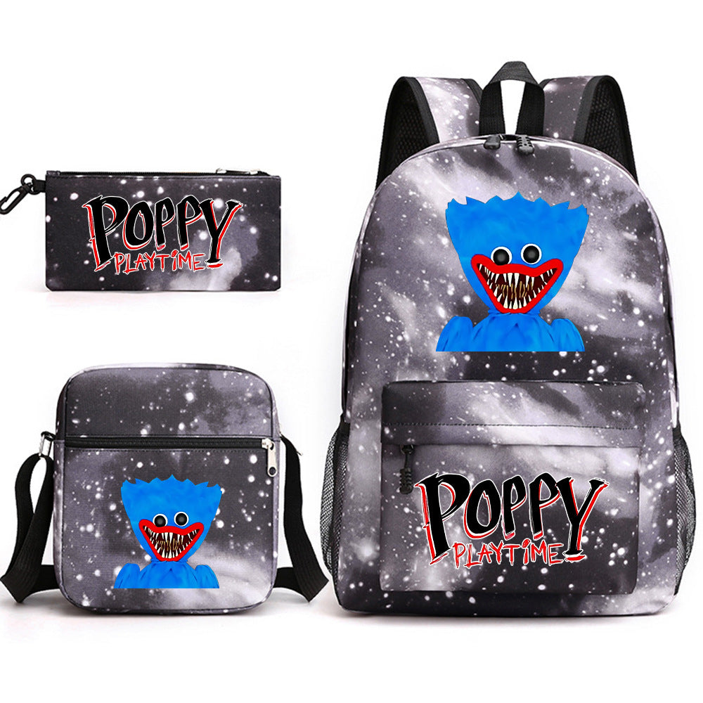 Student Poppy Play Time Printed Canvas Backpack Three-piece Bag