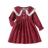 Kid Girl Spring Autumn Doll Collar Floral Long Sleeve Dress