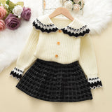 Kid Baby Girls Collar Sweater Sweet Cardigan 2 Pcs Sets