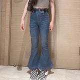 Kid Girl Teenage Jeans Spring Fashion Retro Versatile Slim Blue Denim Flared Pants