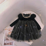 Kid Girl Chic Black Velvet Spring Autumn Casual Dresses