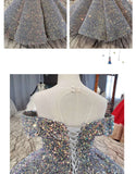 Kid Girl Princess Shag Yarn High-end Host Piano Performance Sequins Dresses