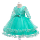 Kid Girls Long-sleeved Pure Mesh Tulle Princess Dresses