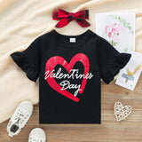 Kid Baby Girl Valentine's Day Love Short Sleeve 3 Pcs Sets