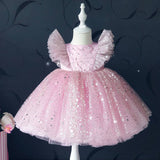 Kid Baby Girl Princess Star Mesh Pompous Birthday Show Dress