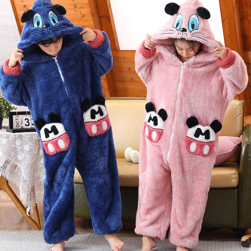 Kid Baby Girl One-piece Winter Flannel Thickened Warm Pajamas