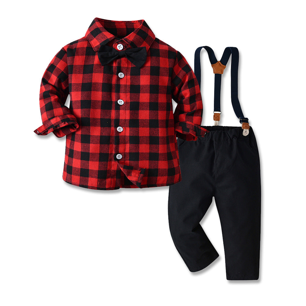 Kid Baby Girls Boy Casual Set Plaid Long Sleeve 3 Pcs Sets Outfit
